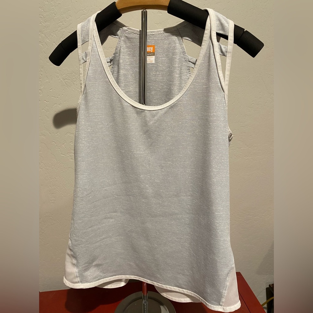 Lucy Light Gray white Women's Active Gym Running Tank Top Medium